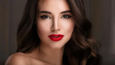 Portrait Of A Beautiful Woman With Red Lips
