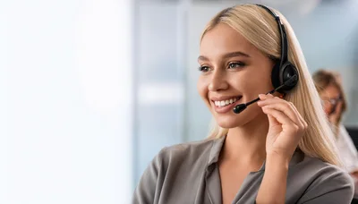 Smiling Customer Service Representative Wearing A Headset