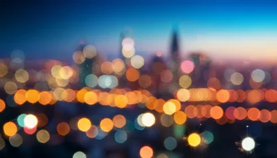 Blurred City Skyline Lights At Night