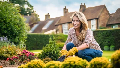 Woman Gardening In A Sunny Backyard