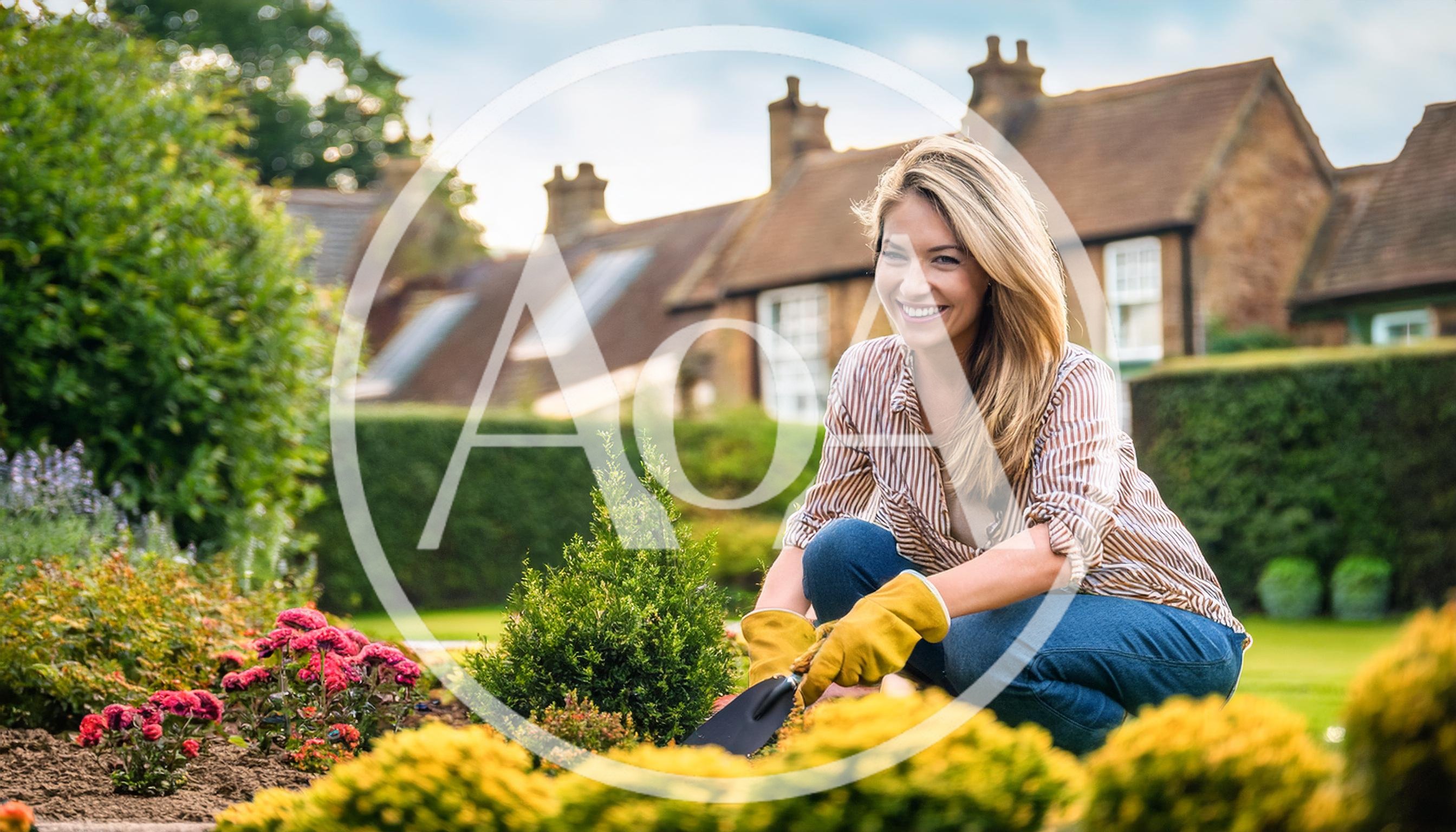 Woman Gardening In A Sunny Backyard