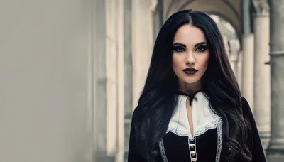 Gothic Woman With Long Dark Hair In Historical Costume