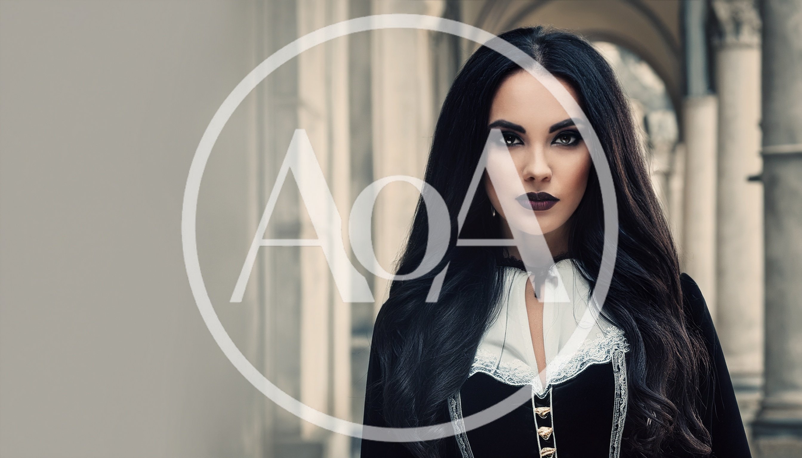 Gothic Woman With Long Dark Hair In Historical Costume