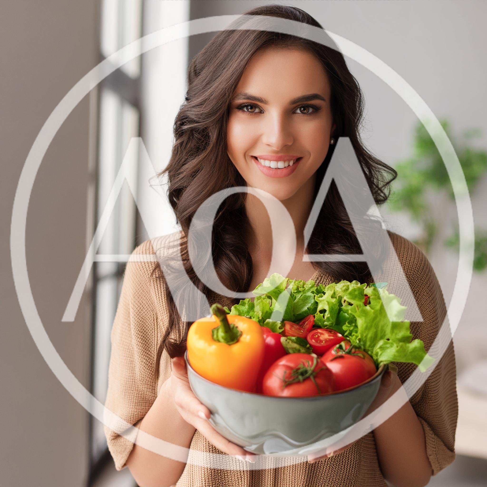 Smiling Woman Holding A Bowl Of Fresh Vegetables