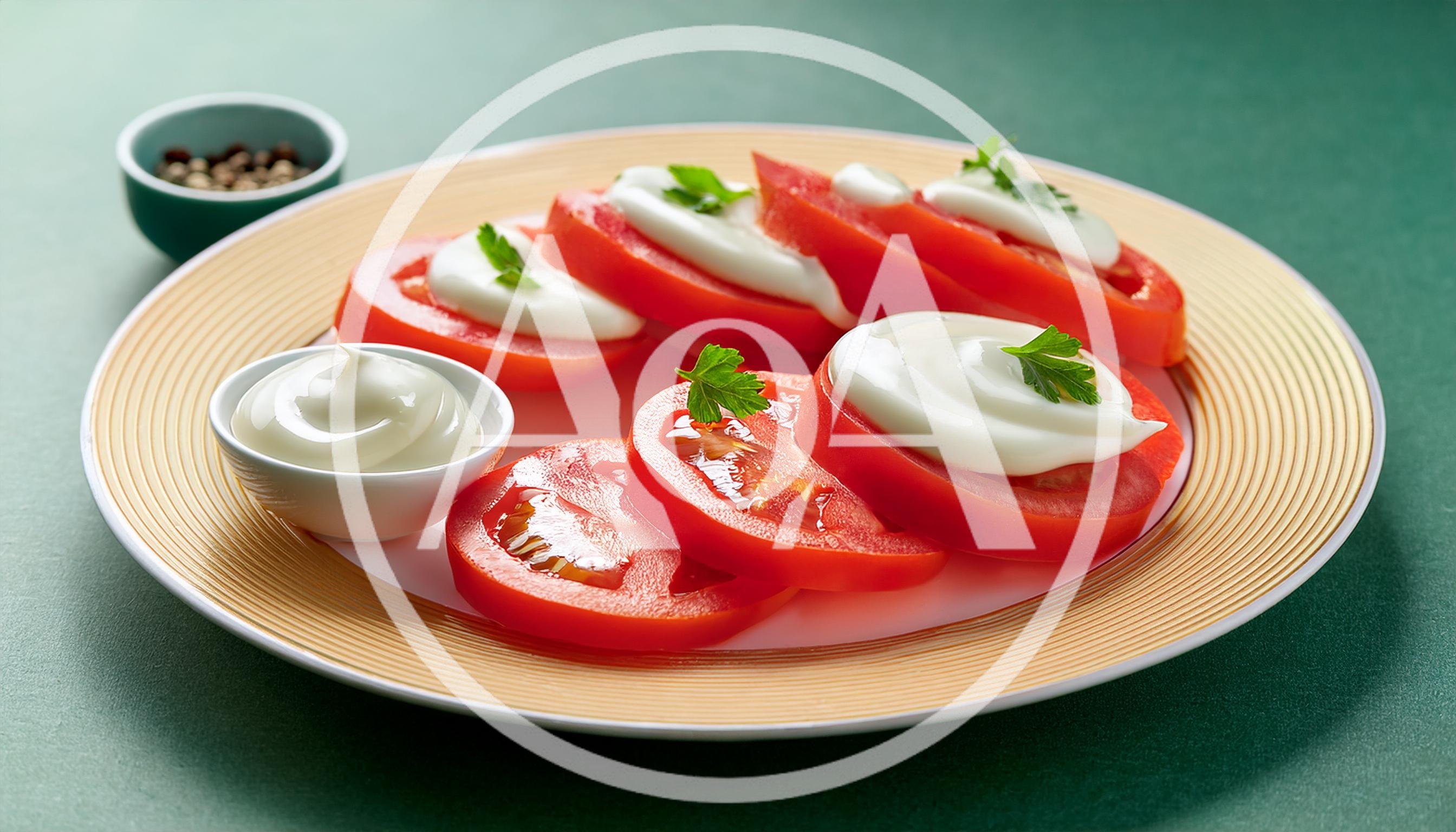 Fresh Tomato Slices With Creamy Sauce On A Plate