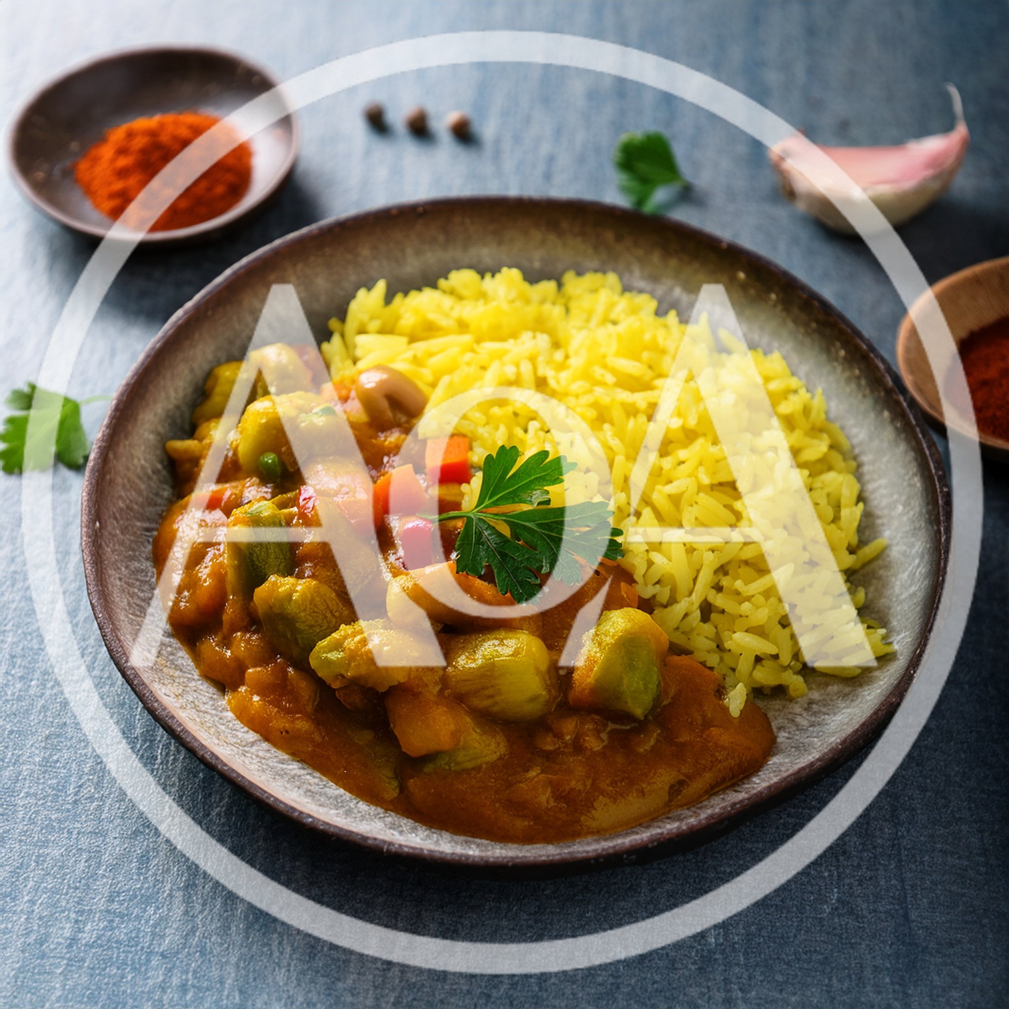 Bowl Of Vegetable Curry With Yellow Rice