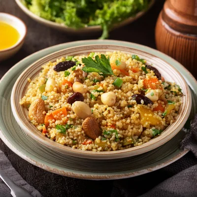 Bowl Of Healthy Couscous Salad With Nuts And Vegetables