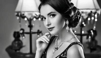 Elegant Woman Wearing Jewelry In Vintage Style