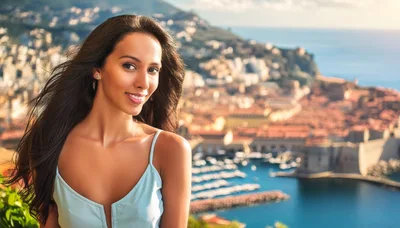 Young Woman Smiling Overlooking The Mediterranean Coastline