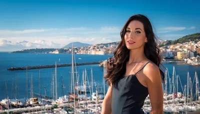 Beautiful Woman Posing At A Scenic Mediterranean Marina