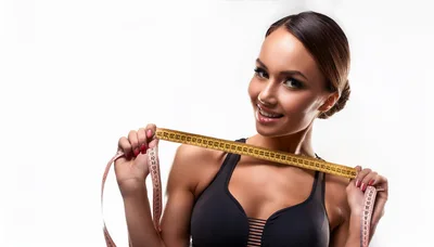 Fit Woman Holding Measuring Tape Around Her Shoulders