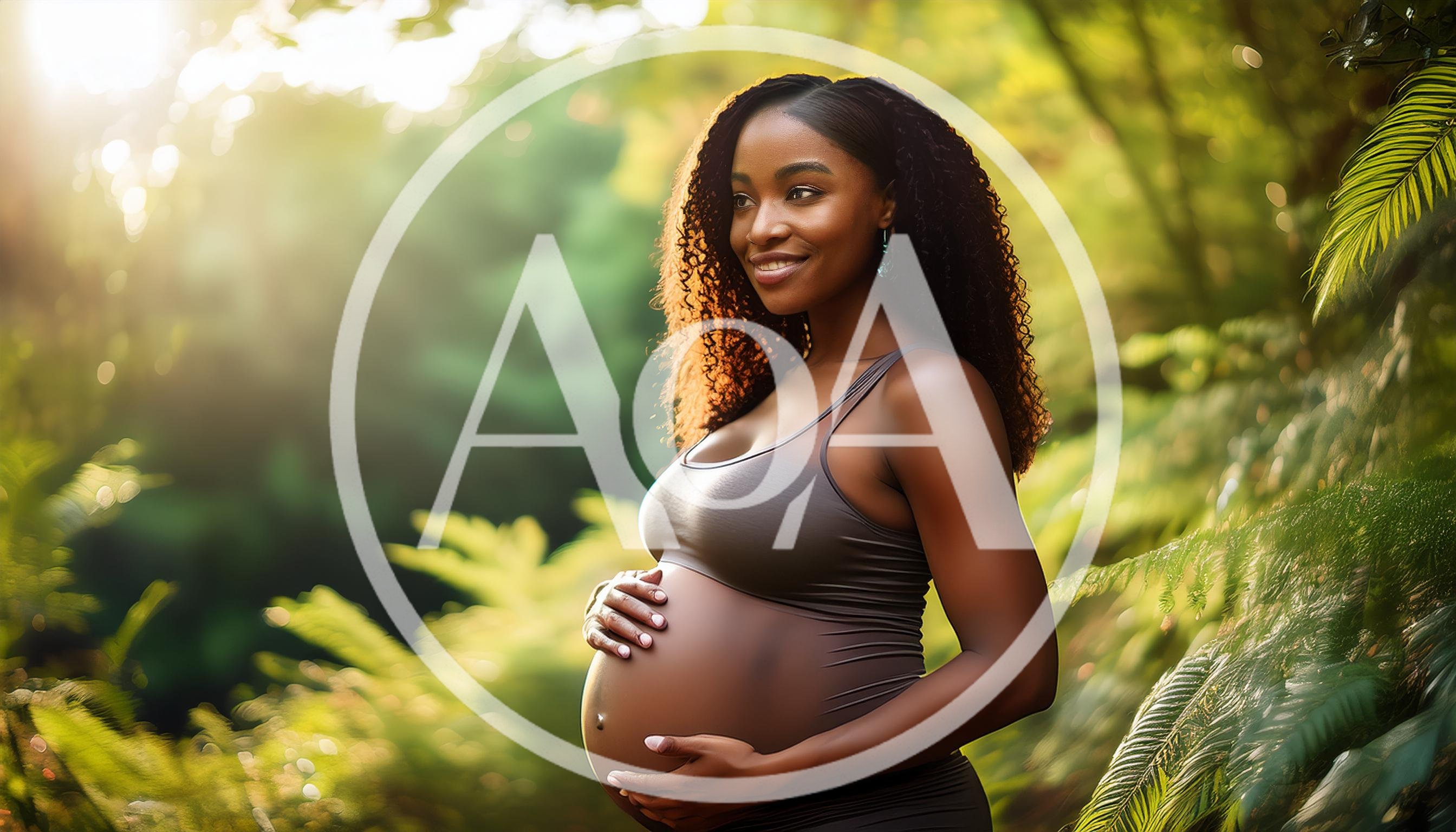 Pregnant Woman Smiling In A Lush Tropical Forest