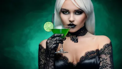 Gothic Woman Holding A Green Cocktail