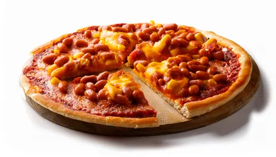 Baked Bean and Cheese Pizza on Wooden Board