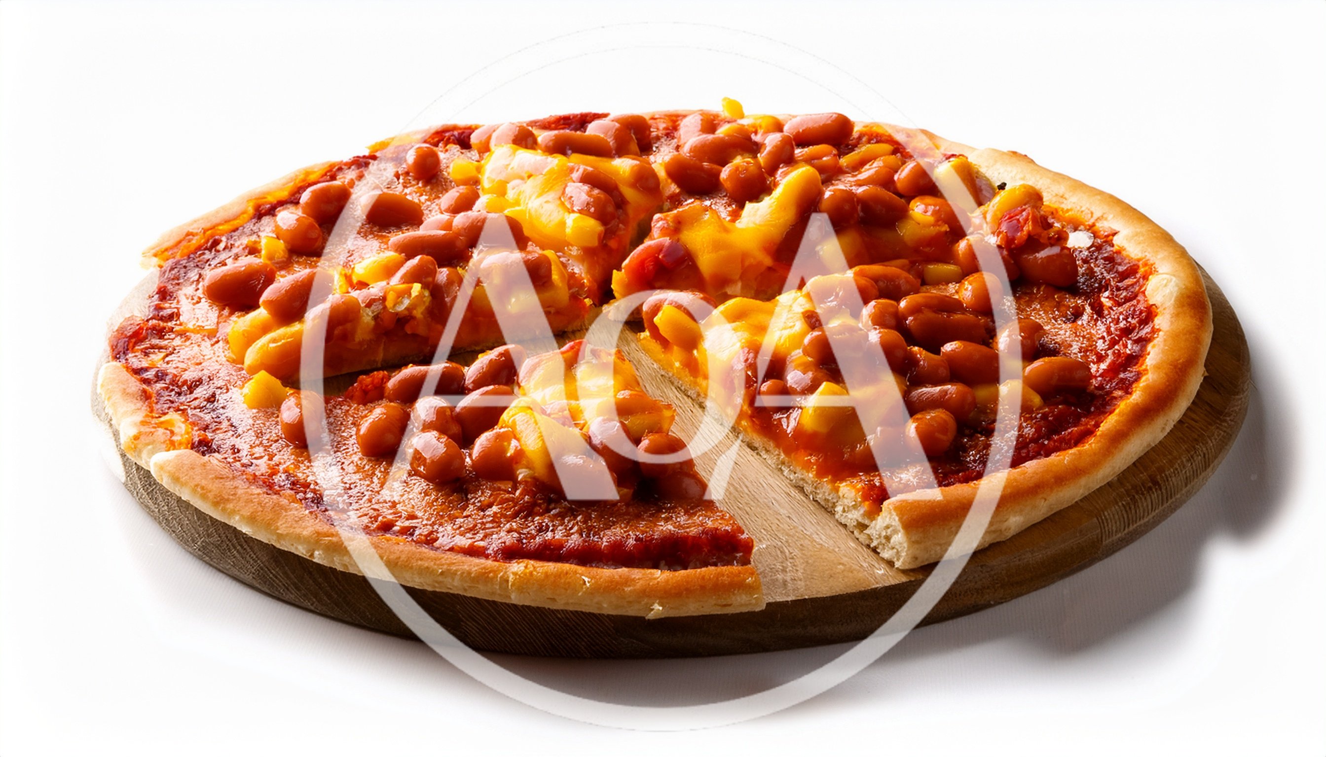 Baked Bean and Cheese Pizza on Wooden Board