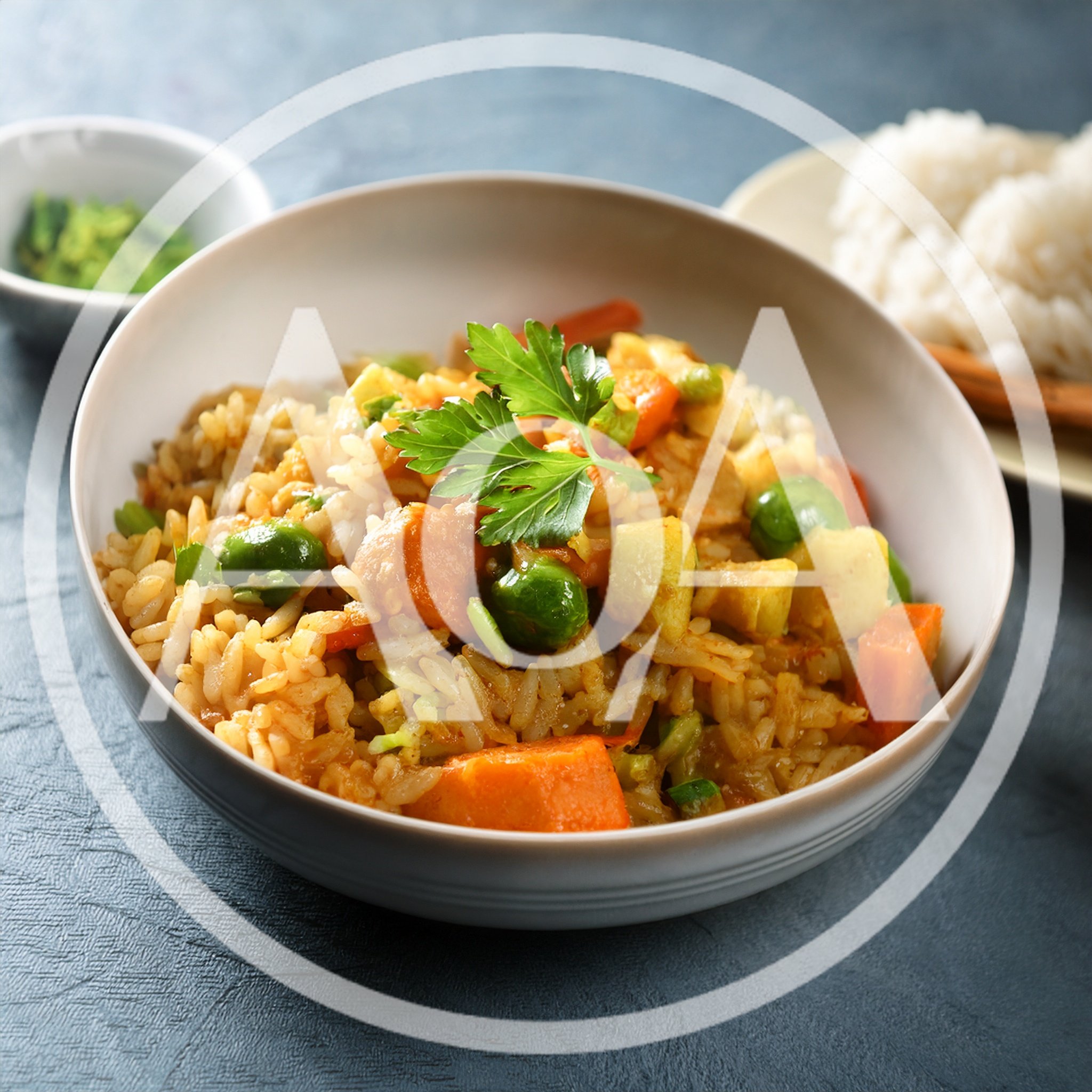Bowl Of Vegetable Fried Rice With Fresh Herbs
