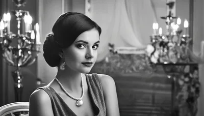 Elegant Woman In Evening Gown And Pearl Jewelry