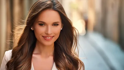 Portrait Of A Beautiful Woman With Long Brown Hair