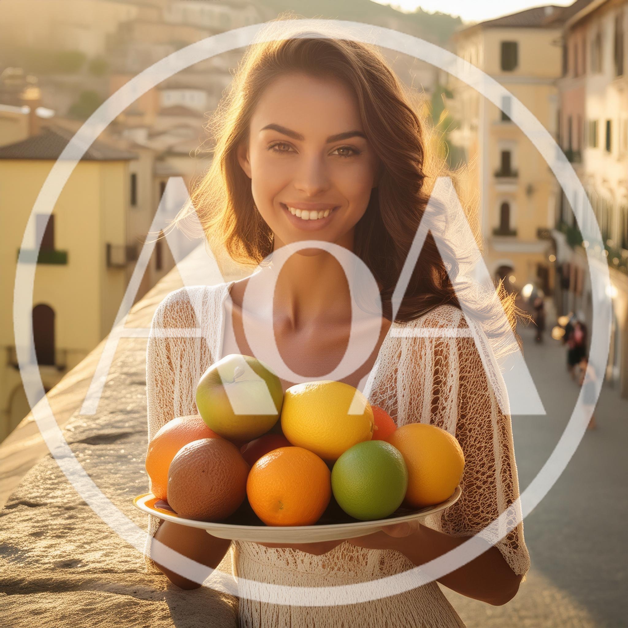 Young Woman Holding A Plate Of Fresh Fruit