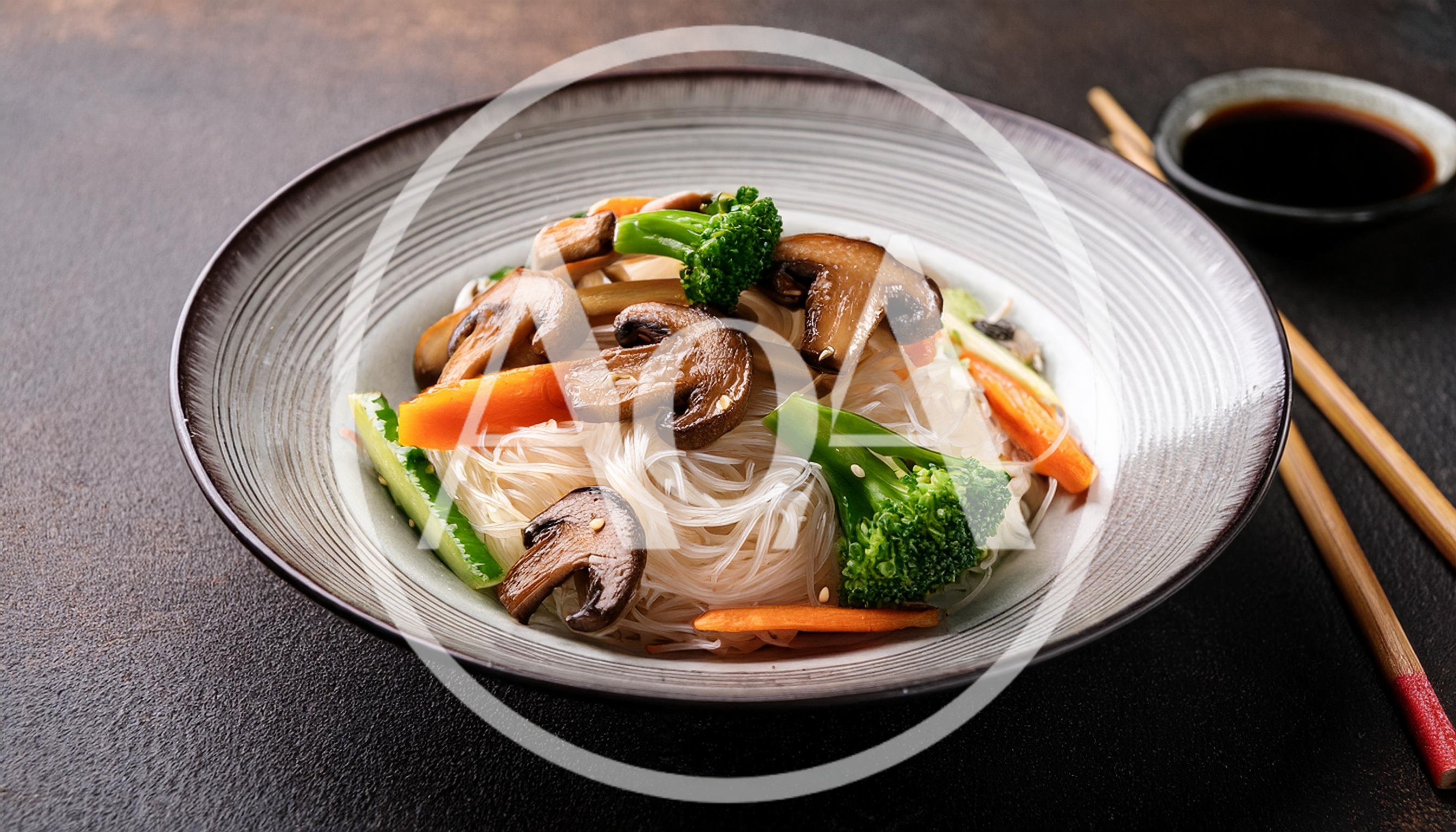 Stir Fried Glass Noodles With Vegetables And Mushrooms