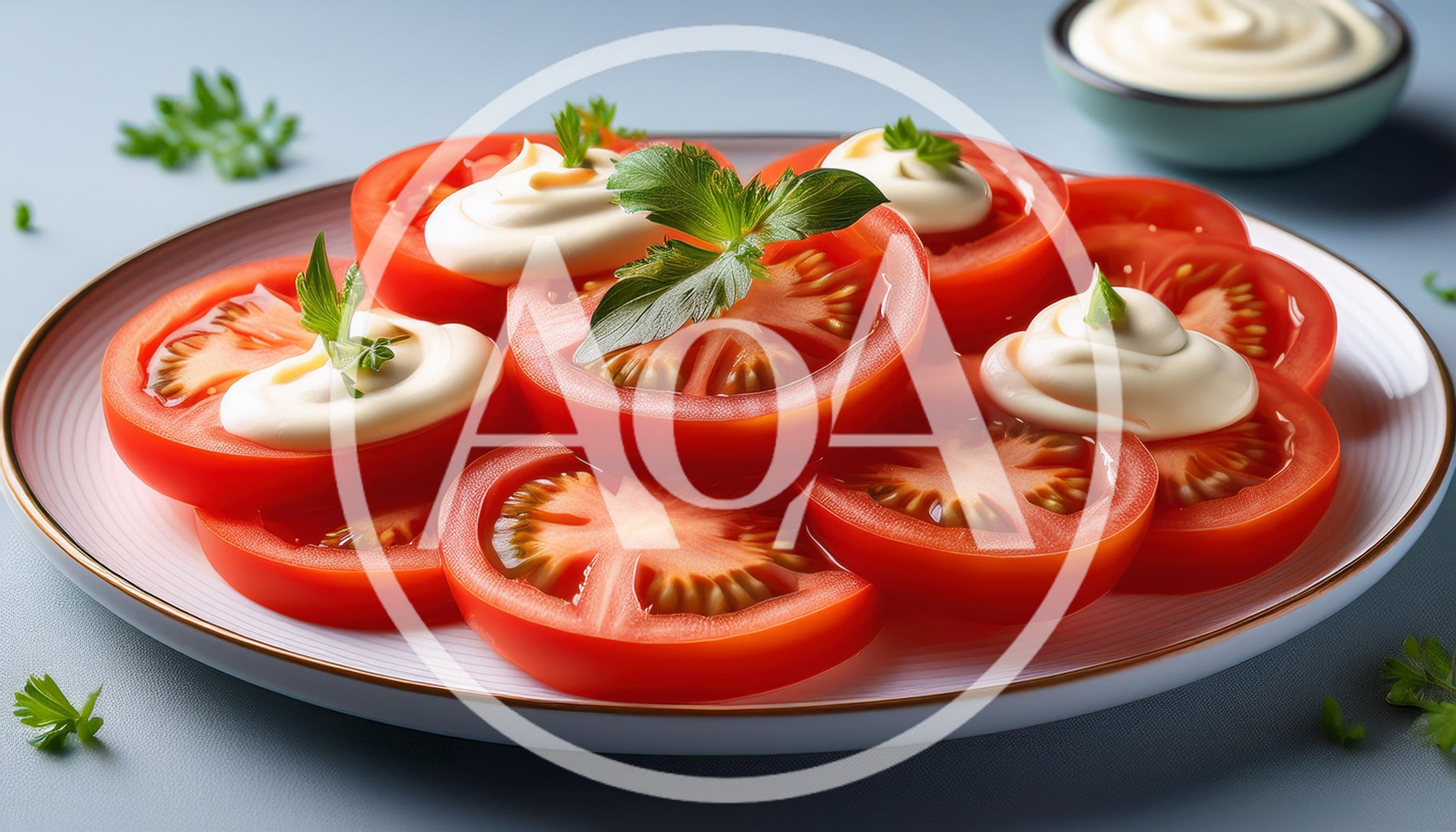 Fresh Tomato Slices Topped With Creamy Mayonnaise