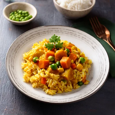 Vegetable Fried Rice With Pumpkin And Peas