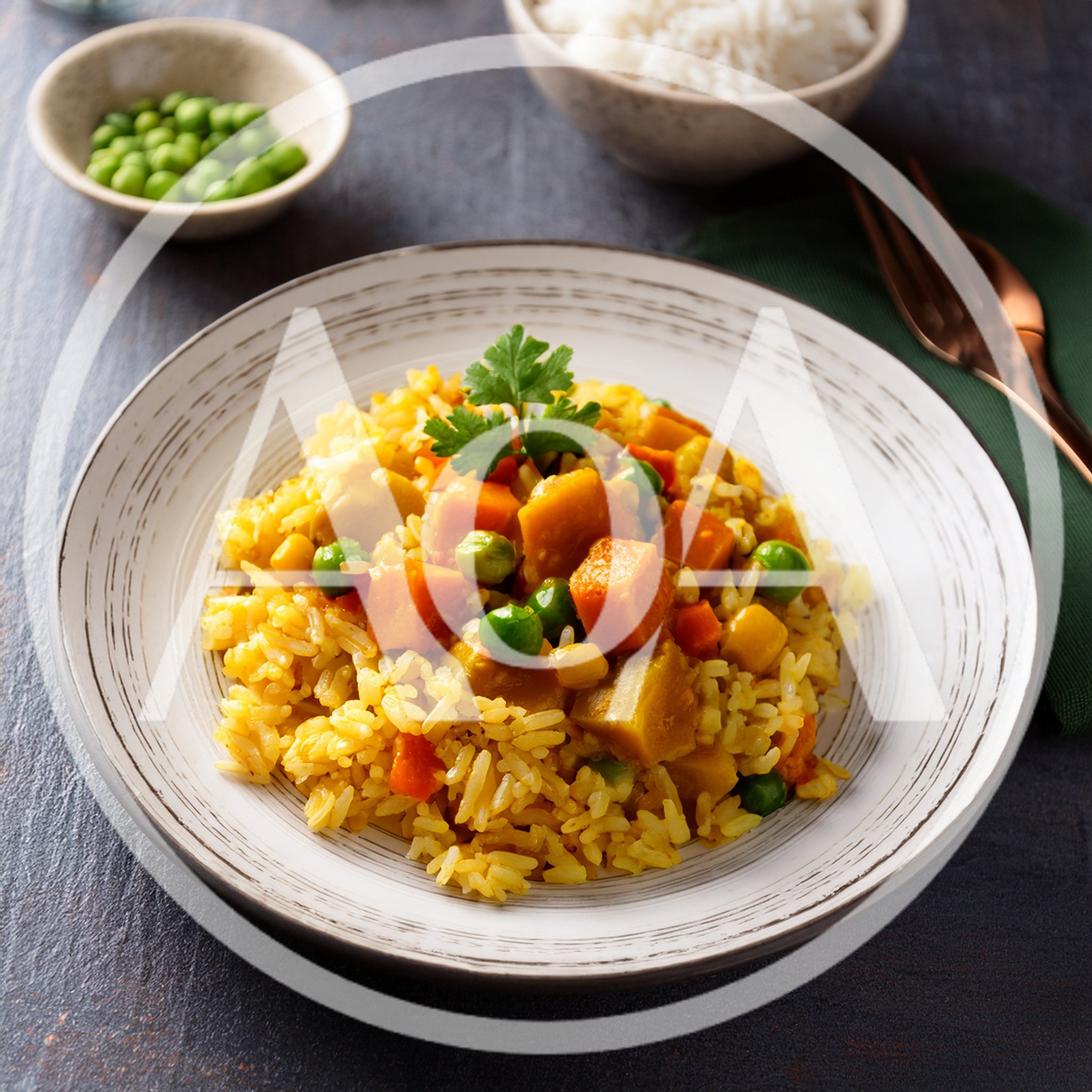 Vegetable Fried Rice With Pumpkin And Peas