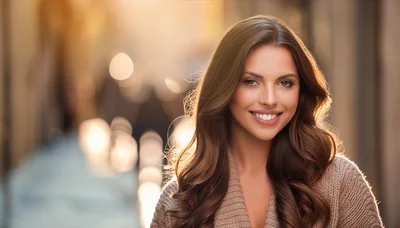 Portrait Of A Smiling Woman With Wavy Brown Hair