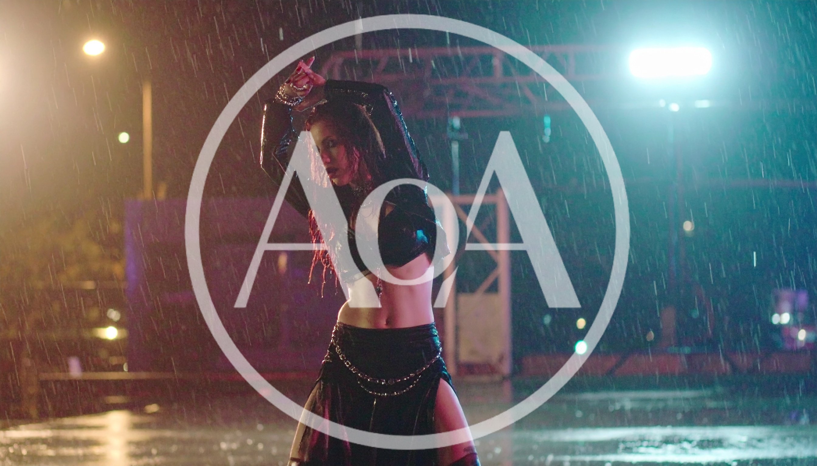 Woman Dancing In The Rain At Night