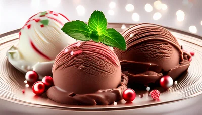 Three Scoops of Gourmet Ice Cream on a Plate