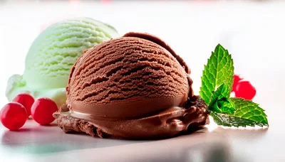 Chocolate and Mint Ice Cream Scoops with Berries