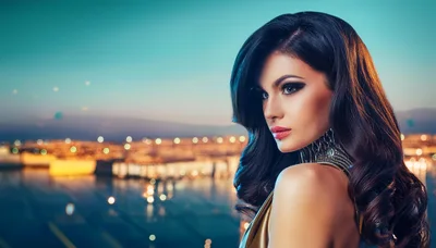 Glamorous Woman With Wavy Hair Looking Over Shoulder