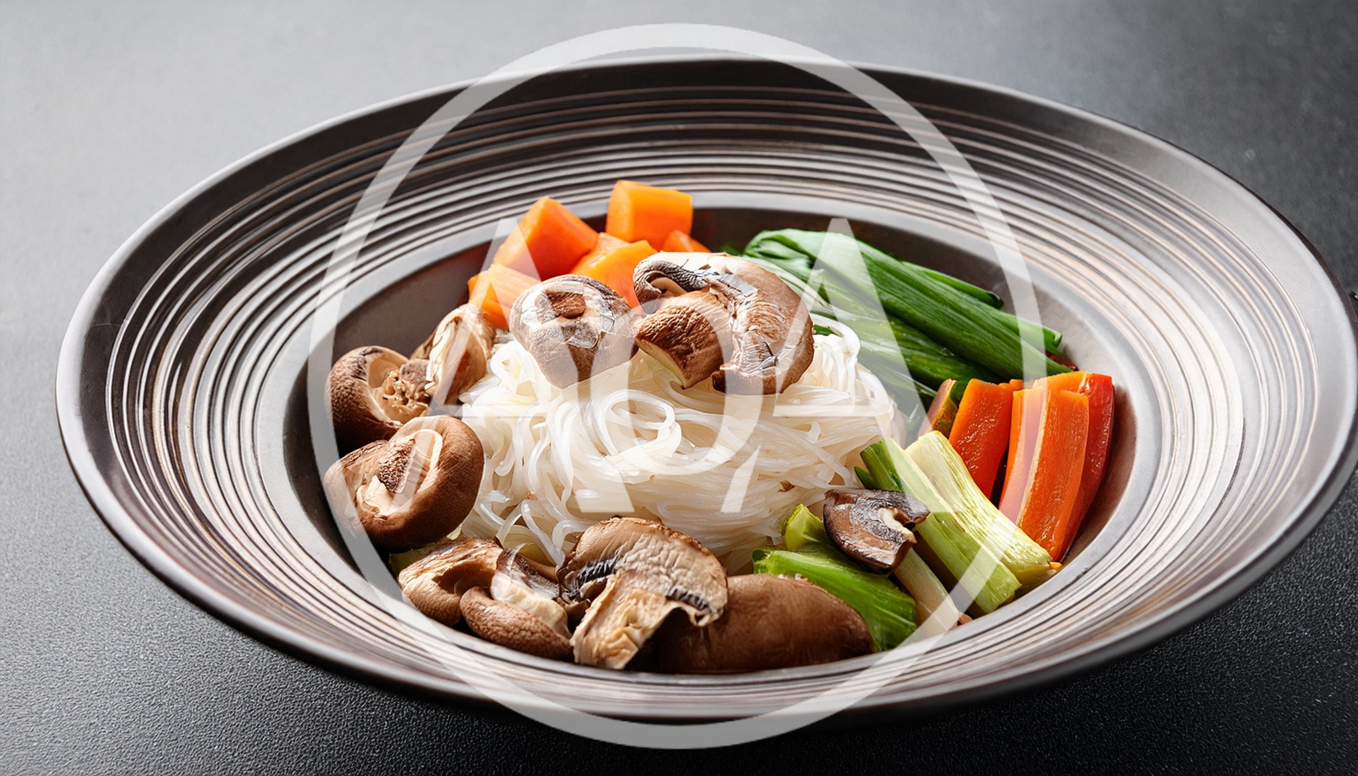 Bowl Of Glass Noodles With Mushrooms And Vegetables