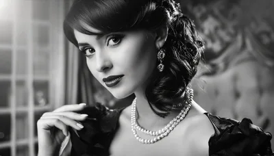 Elegant Woman Wearing Pearls and Vintage Style Dress