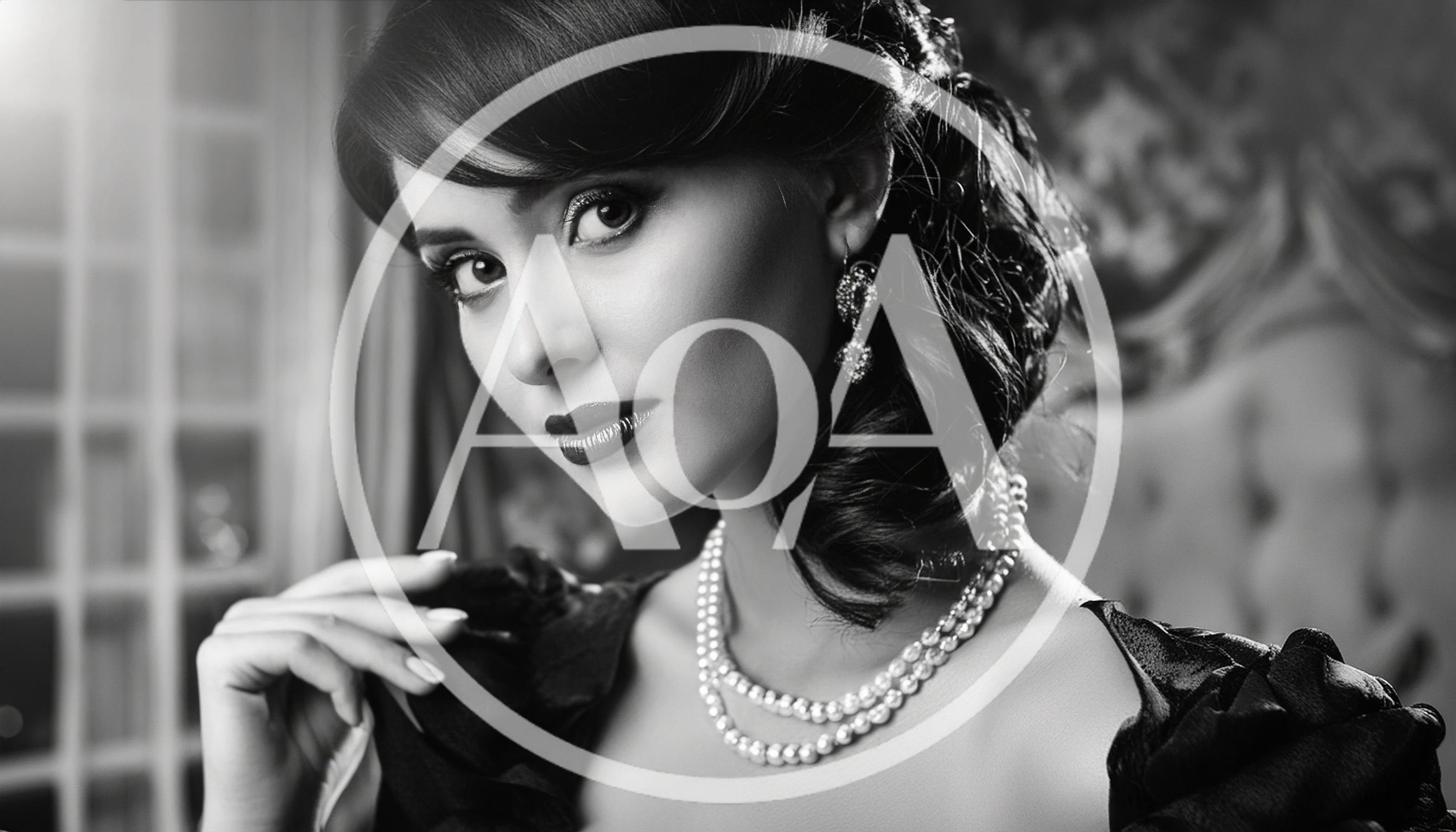 Elegant Woman Wearing Pearls and Vintage Style Dress