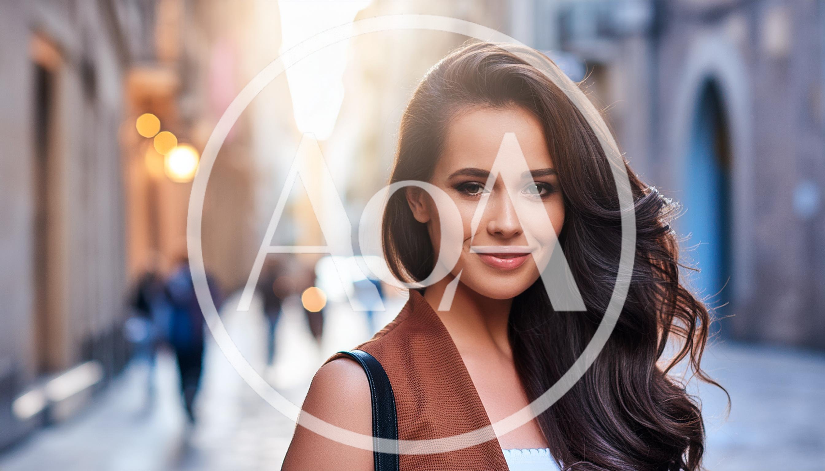 Portrait Of A Beautiful Woman Walking In City Street