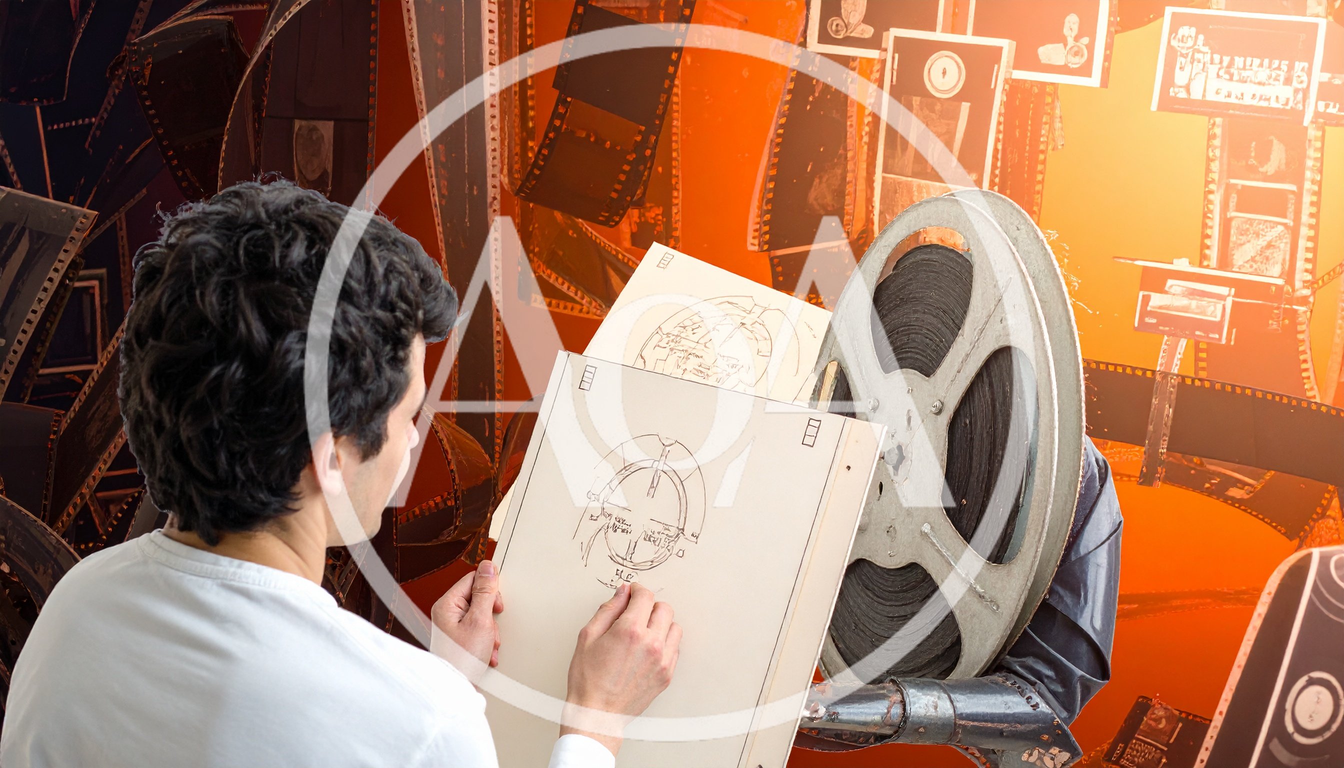 Artist Sketching Film Reel Design In Studio