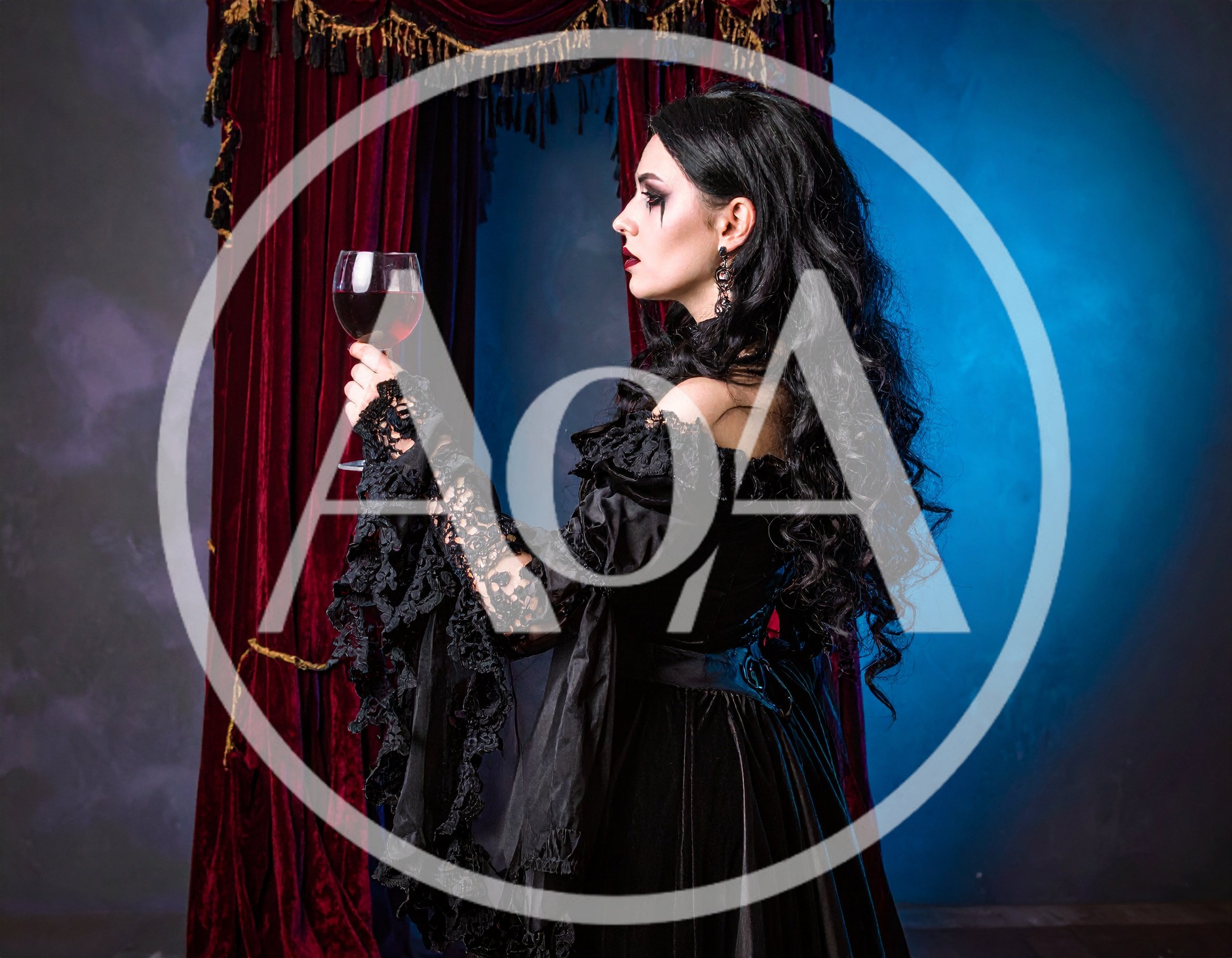 Gothic Vampire Woman Holding A Glass Of Red Wine