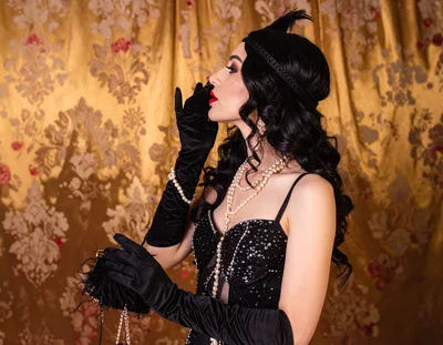 Elegant Woman In Vintage 1920s Flapper Costume