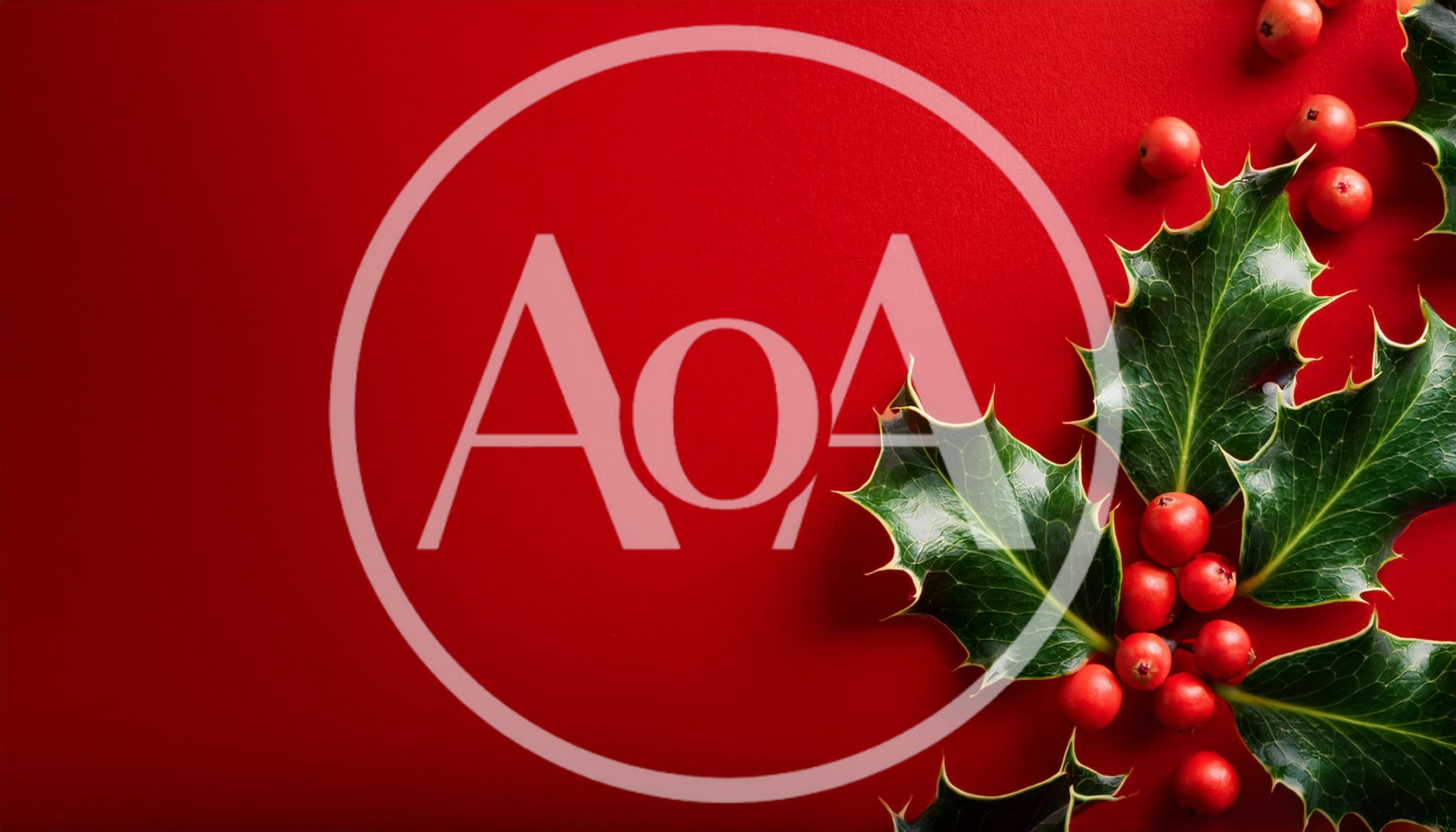 Christmas Holly Berries and Leaves on Red Background