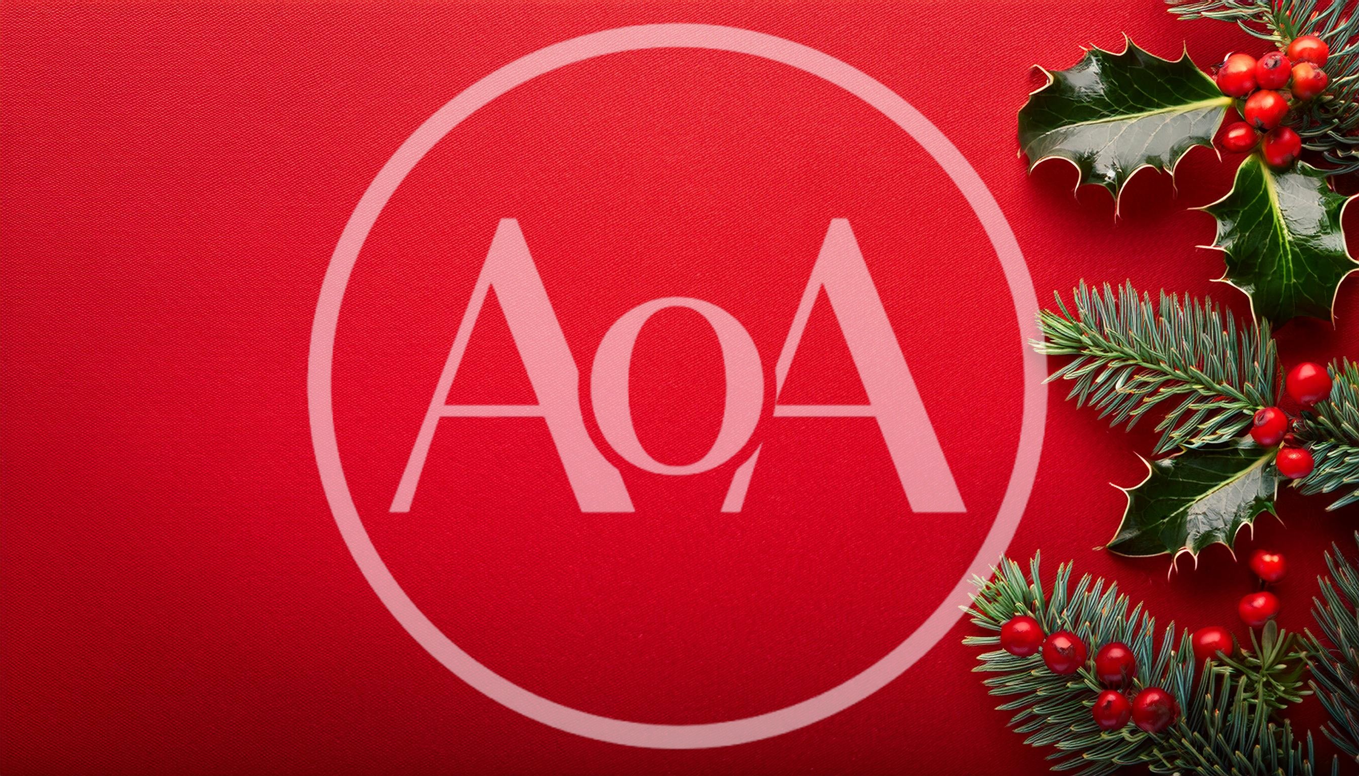 Christmas Holly and Pine Branches on Red Background