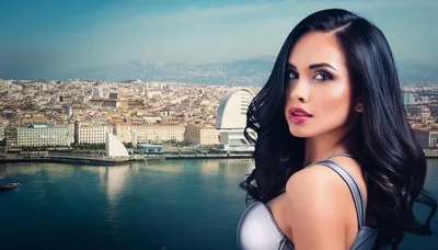Portrait Of A Beautiful Woman Against Marseille Cityscape