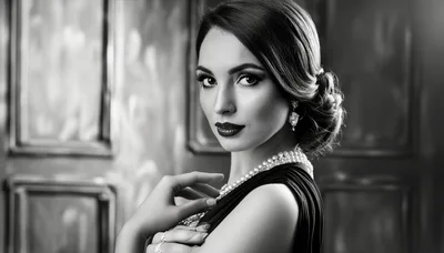 Elegant Woman In Evening Gown And Pearl Necklace