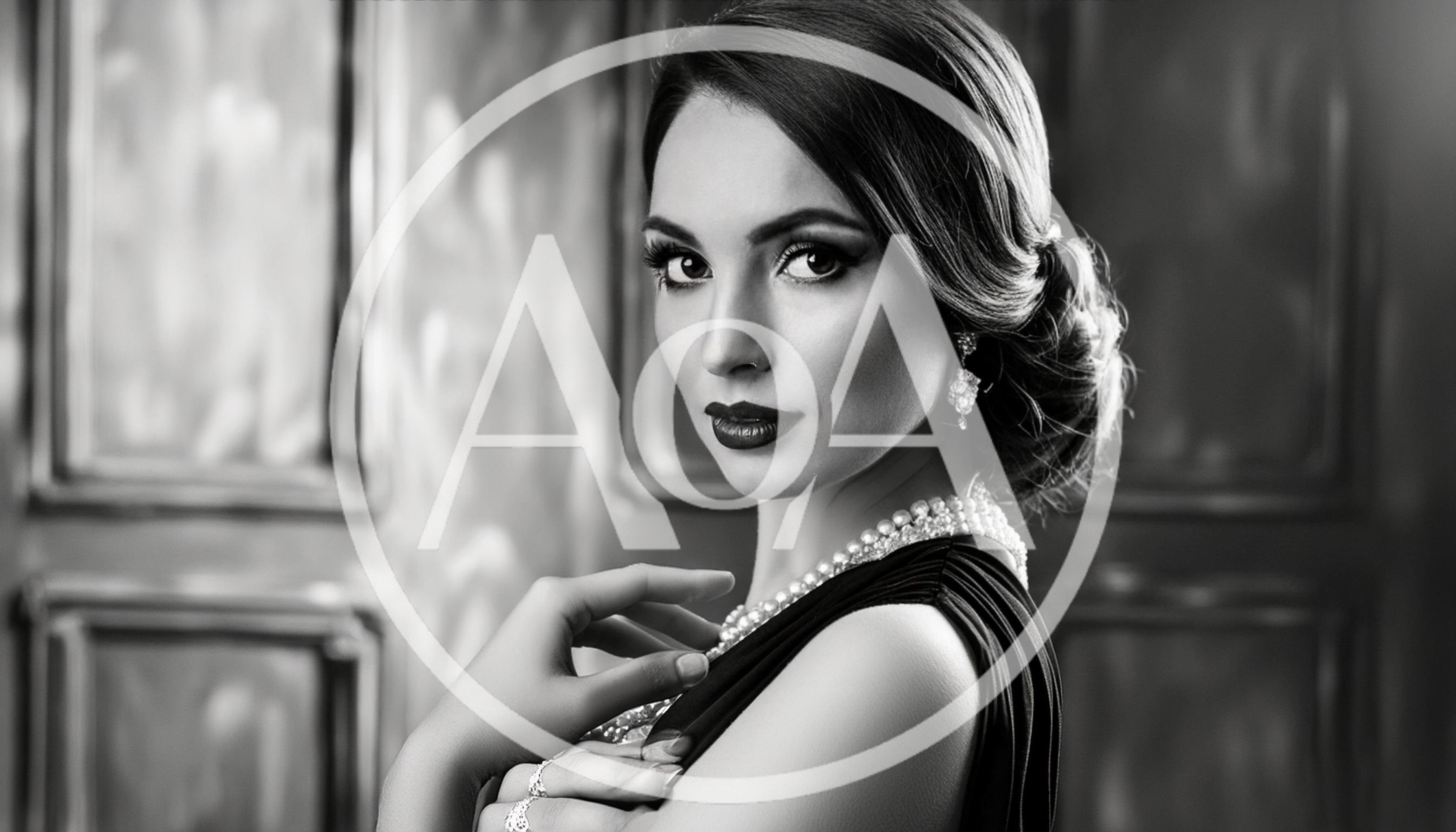 Elegant Woman In Evening Gown And Pearl Necklace