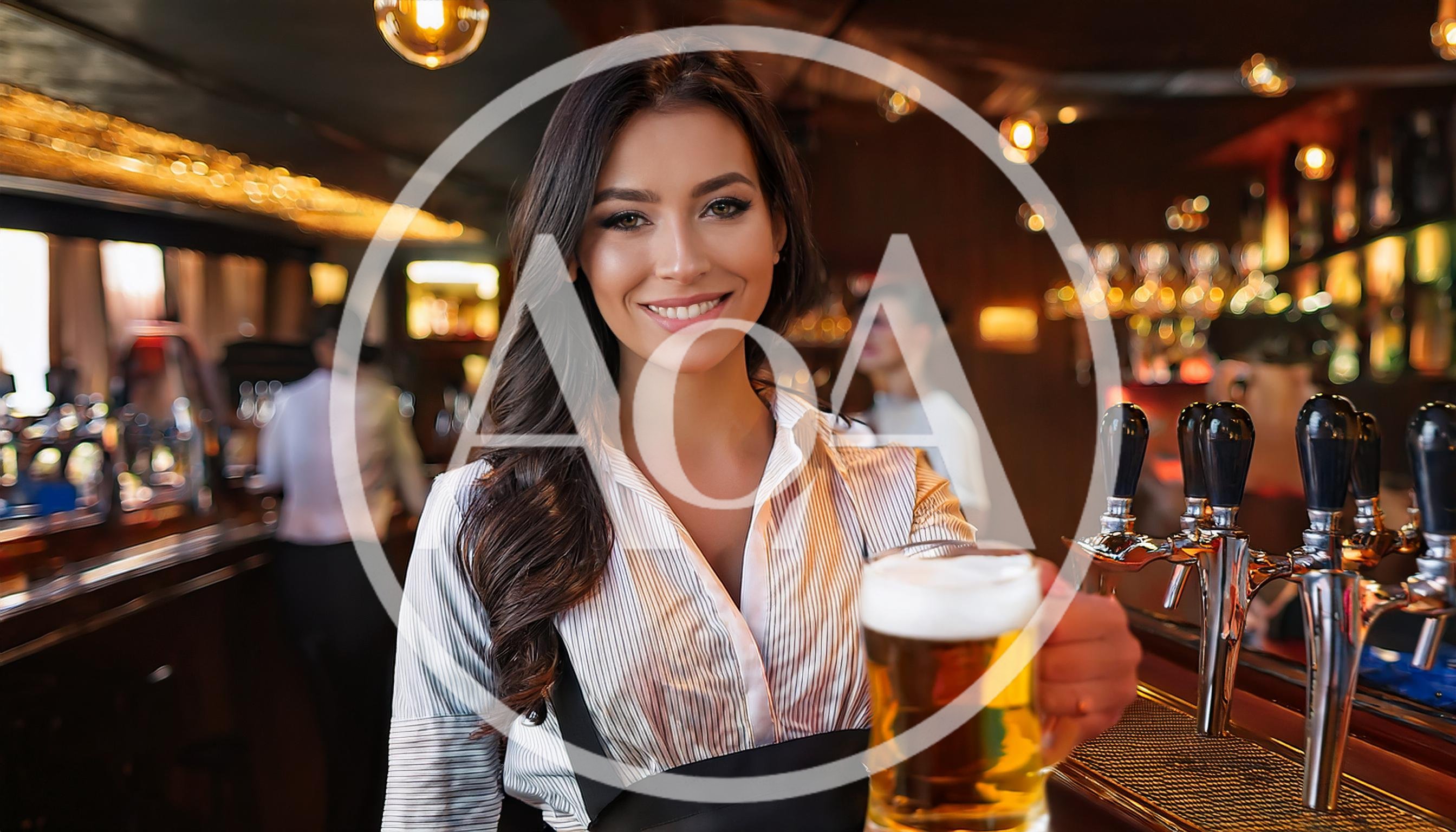Smiling Female Bartender Serving A Fresh Beer
