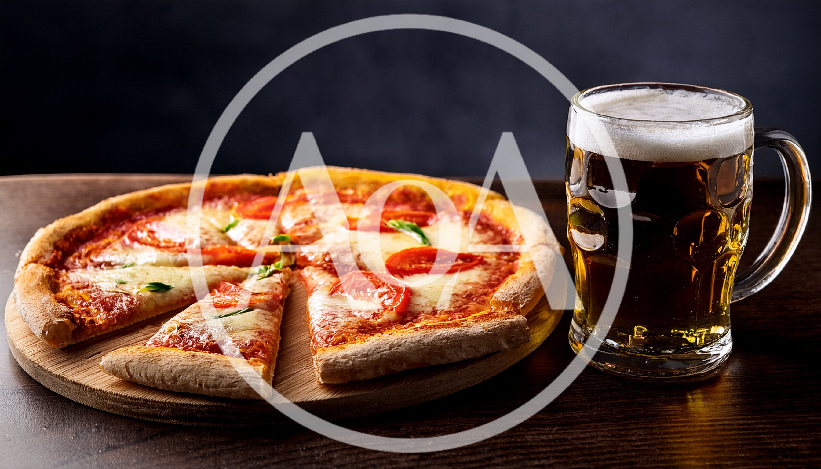 Pizza And Beer On A Wooden Table