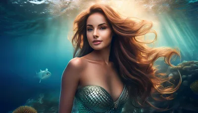 Beautiful Mermaid Swimming Underwater In The Ocean