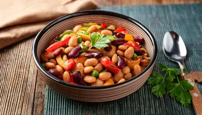 Bowl Of Bean Salad With Bell Peppers