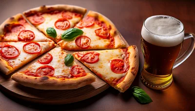 Pizza Slices And A Glass Of Beer
