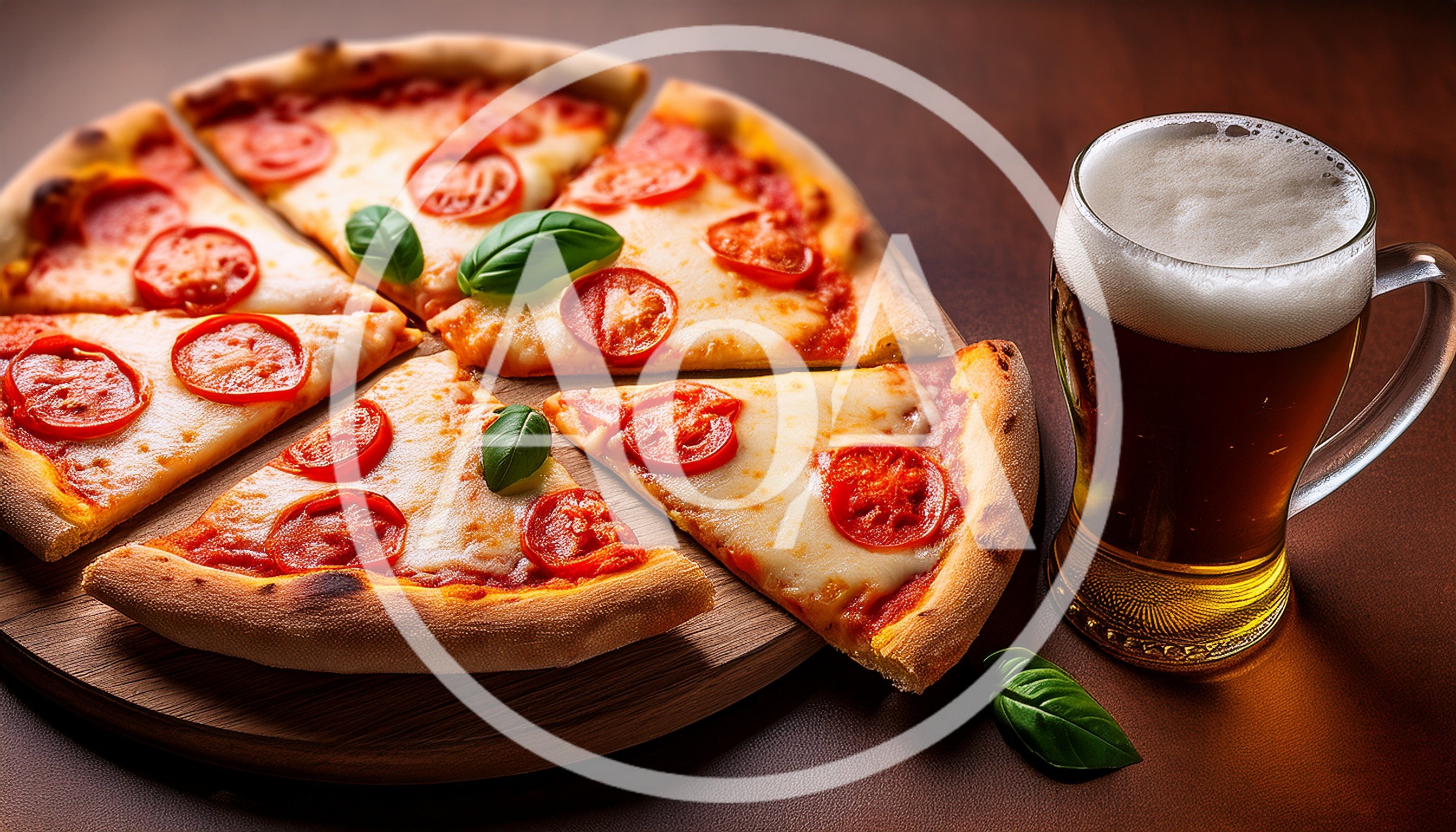 Pizza Slices And A Glass Of Beer